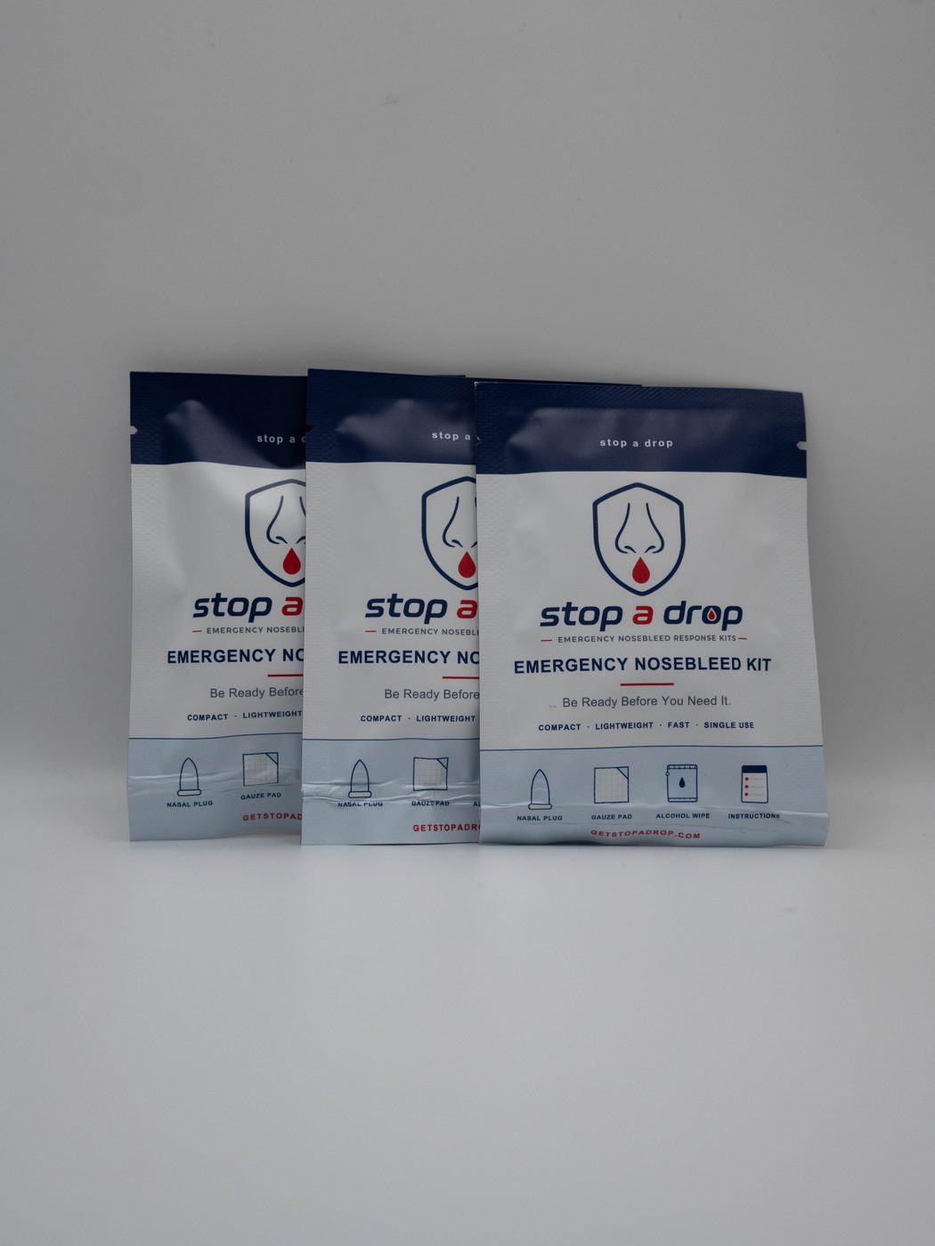 Stop A Drop 3-Pack — three emergency nosebleed kit pouches