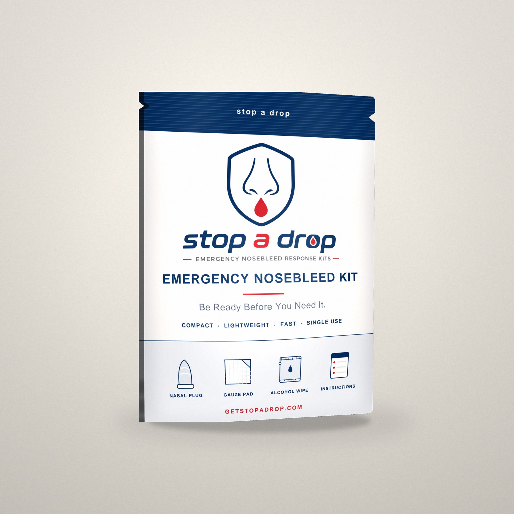 Stop A Drop emergency nosebleed kit pouch, front
