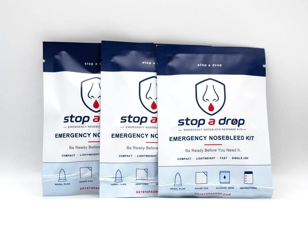 Stop A Drop 3-Pack — three sealed nosebleed response kit pouches